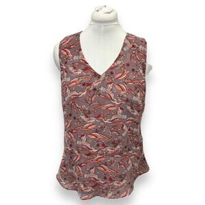Cabi Womens Floral Sleeveless V-Neck Top M Polyester Red & Gray